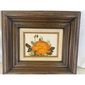 Vintage IMPASTO ART  Flower Floral MCM Oil Painting Framed Matted Orange Rose